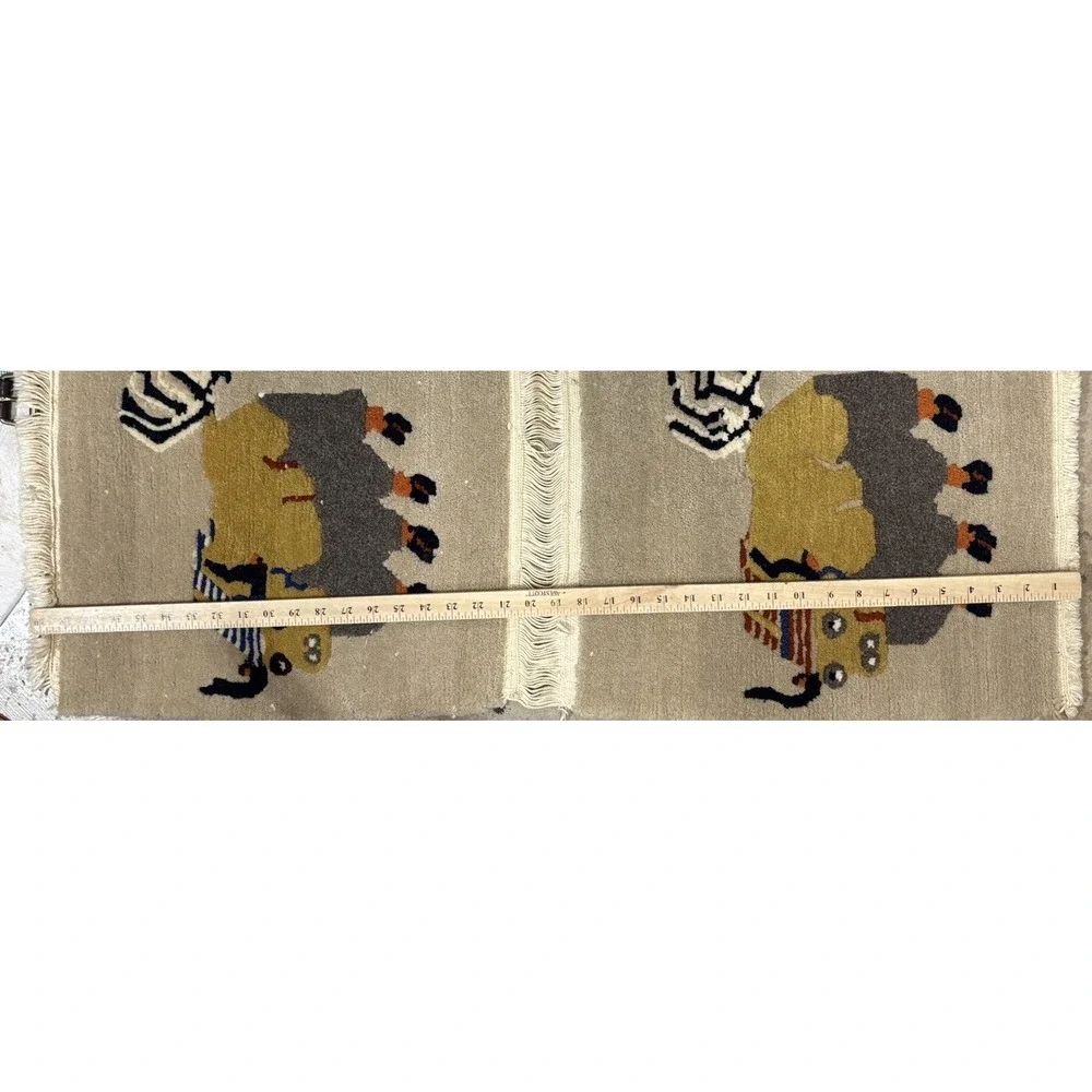 Tibetan Yak Meditation Carpet 100% Wool Wall Hanging Hand Woven in Nepal 17x30